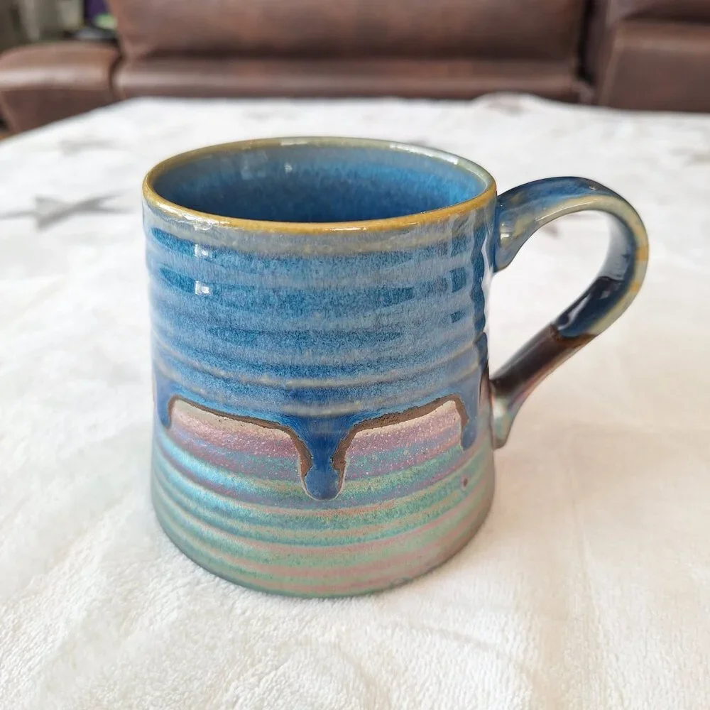2017 SD Spectrum Desighz Blue‎ Iridescent Drip Glaze Coffee Mug Metallic & Glaze